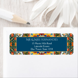 Mexican Talavera blauwgroen elegant retouradres Etiket
