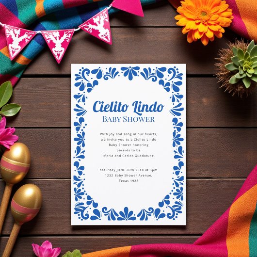 Mexican Talavera Blue Baby Shower Invitation Kaart