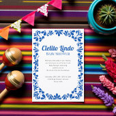 Mexican Talavera Blue Baby Shower Invitation Kaart