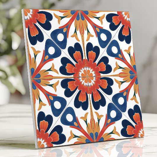 Mexican Talavera Floral Medallion Kobalt Sinaasapp Tegeltje