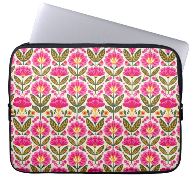 Mexican Talavera Flowers Retro Pink Botanical Laptop Sleeve (Voorkant)