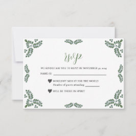 Mexican Talavera Green Floral Minimalist Wedding RSVP Kaartje