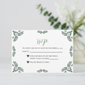 Mexican Talavera Green Floral Minimalist Wedding RSVP Kaartje (Staand voorkant)