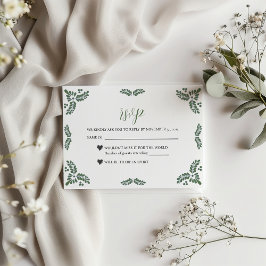 Mexican Talavera Green Floral Minimalist Wedding RSVP Kaartje