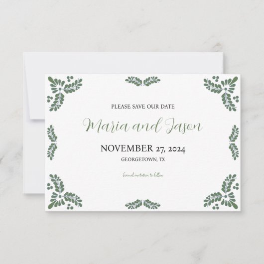 Mexican Talavera Green Floral Minimalist Wedding Save The Date (Voorkant)