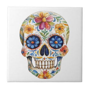Mexican Talavera Hacienda Style Sugar Skull Tegel Tegeltje