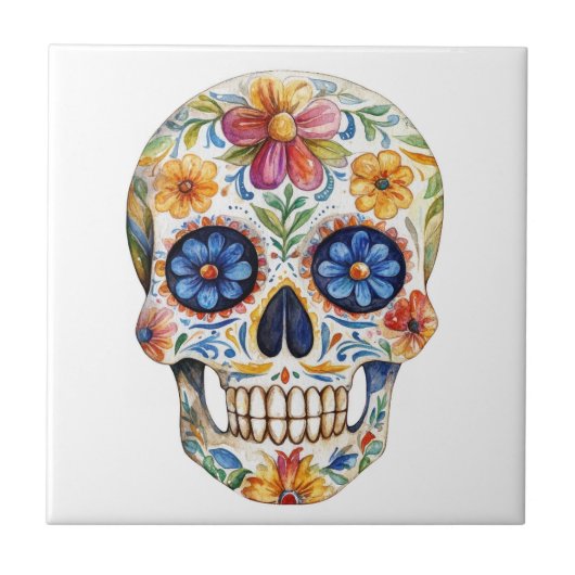 Mexican Talavera Hacienda Style Sugar Skull Tegel Tegeltje (Voorkant)