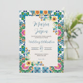 Mexican Talavera Majolica Sunflower Fiesta Wedding Kaart (Staand voorkant)
