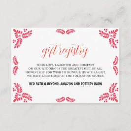 Mexican Talavera Orange Floral Minimalist Wedding Informatiekaartje