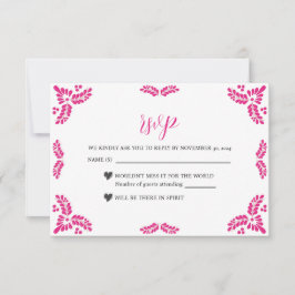 Mexican Talavera Pink Floral Minimalist Wedding RSVP Kaartje
