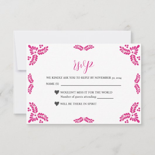 Mexican Talavera Pink Floral Minimalist Wedding RSVP Kaartje (Voorkant)