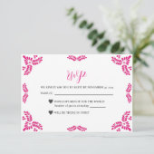 Mexican Talavera Pink Floral Minimalist Wedding RSVP Kaartje (Staand voorkant)