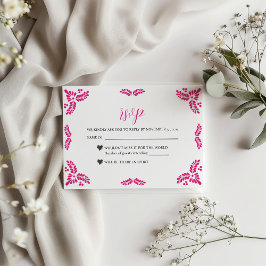 Mexican Talavera Pink Floral Minimalist Wedding RSVP Kaartje