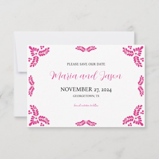 Mexican Talavera Pink Floral Minimalist Wedding Save The Date (Voorkant)