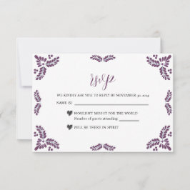 Mexican Talavera Purple Floral Minimalist Wedding RSVP Kaartje