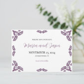 Mexican Talavera Purple Floral Minimalist Wedding Save The Date (Staand voorkant)