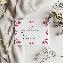 Mexican Talavera Red Floral Minimalist Wedding RSVP Kaartje