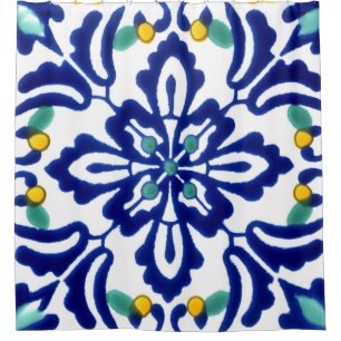 Mexican Talavera Terracotta Tegel Design No. 10 Douchegordijn