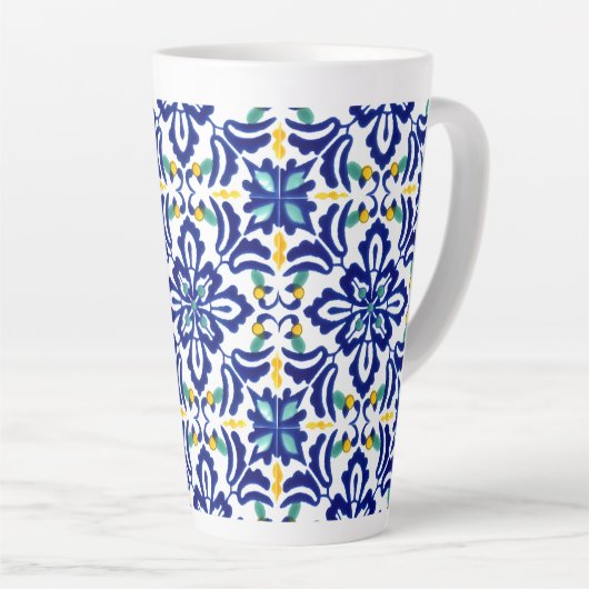 Mexican Talavera Terracotta Tegel Design No. 10 Latte Mok (Rechterhoek)