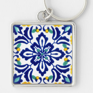 Mexican Talavera Terracotta Tegel Design No. 10 Sleutelhanger