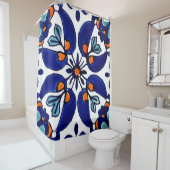 Mexican Talavera Terracotta Tegel Design No. 1 Douchegordijn (In situ)