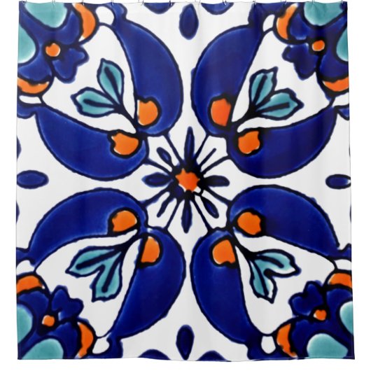 Mexican Talavera Terracotta Tegel Design No. 1 Douchegordijn (Voorkant)