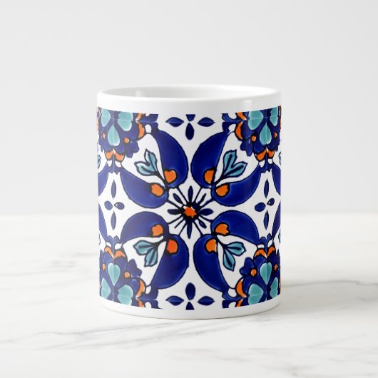 Mexican Talavera Terracotta Tegel Design No. 1 Grote Koffiekop (Voorkant)