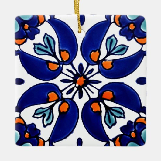 Mexican Talavera Terracotta Tegel Design No. 1 Keramisch Ornament (Voorkant)