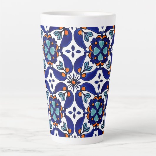 Mexican Talavera Terracotta Tegel Design No. 1 Latte Mok (Voorkant)