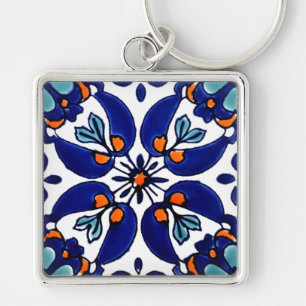 Mexican Talavera Terracotta Tegel Design No. 1 Sleutelhanger