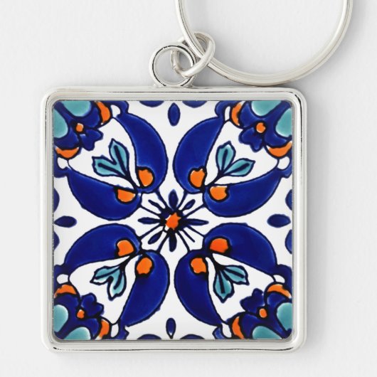 Mexican Talavera Terracotta Tegel Design No. 1 Sleutelhanger (Voorkant)