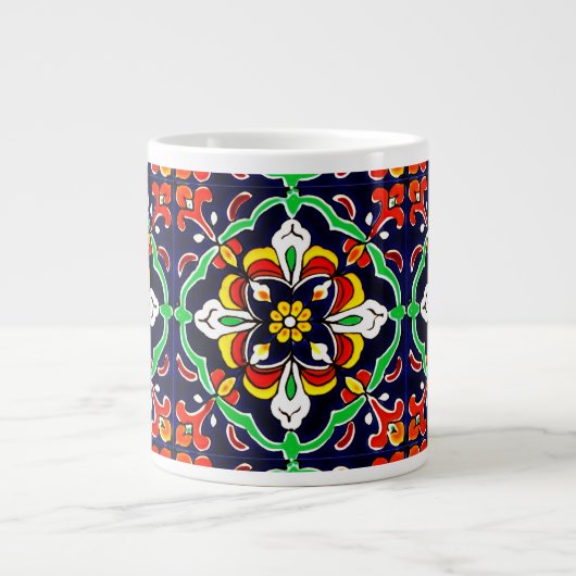 Mexican Talavera Terracotta Tegel Design No. 2 Grote Koffiekop (Voorkant)