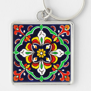 Mexican Talavera Terracotta Tegel Design No. 2 Sleutelhanger