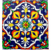 Mexican Talavera Terracotta Tegel Design No. 3 Douchegordijn (Voorkant)