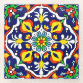 Mexican Talavera Terracotta Tegel Design No. 3 Glazen Onderzetter (Voorkant)
