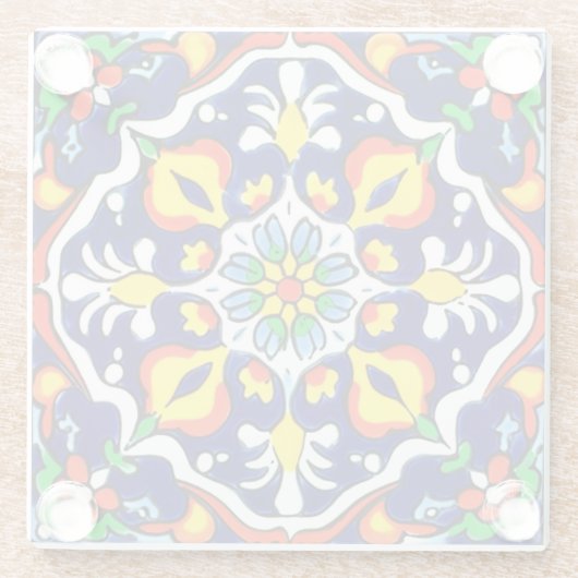 Mexican Talavera Terracotta Tegel Design No. 3 Glazen Onderzetter (Achterkant)