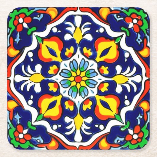 Mexican Talavera Terracotta Tegel Design No. 3 Kartonnen Onderzetters (Voorkant)