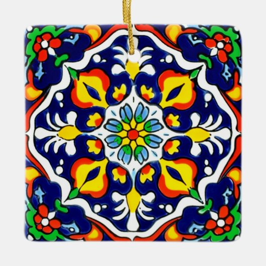 Mexican Talavera Terracotta Tegel Design No. 3 Keramisch Ornament (Voorkant)