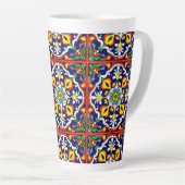 Mexican Talavera Terracotta Tegel Design No. 3 Latte Mok (Rechterhoek)