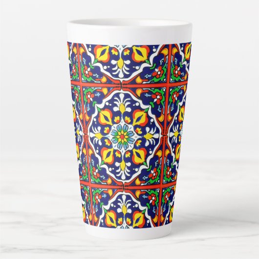 Mexican Talavera Terracotta Tegel Design No. 3 Latte Mok (Voorkant)