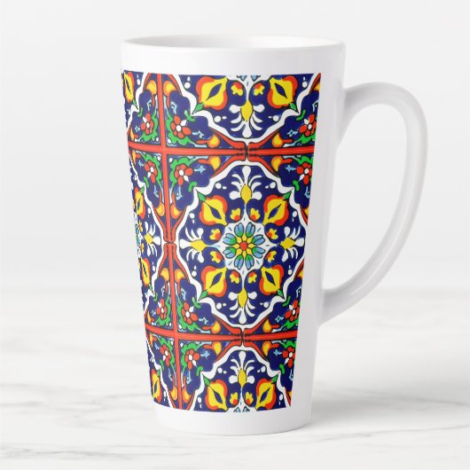 Mexican Talavera Terracotta Tegel Design No. 3 Latte Mok (Rechts)