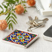 Mexican Talavera Terracotta Tegel Design No. 3 Sleutelhanger (Zijkant)