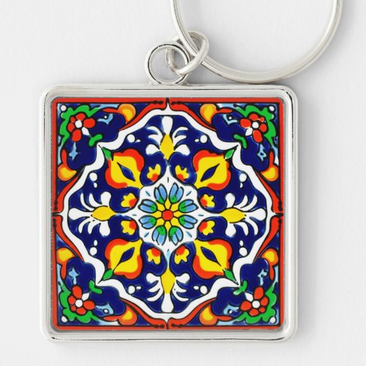Mexican Talavera Terracotta Tegel Design No. 3 Sleutelhanger (Voorkant)