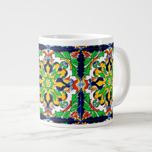 Mexican Talavera Terracotta Tegel Design No. 4 Grote Koffiekop (Voorkant rechts)