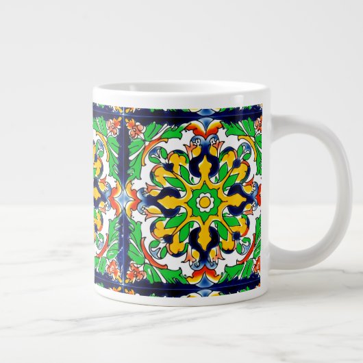 Mexican Talavera Terracotta Tegel Design No. 4 Grote Koffiekop (Rechts)