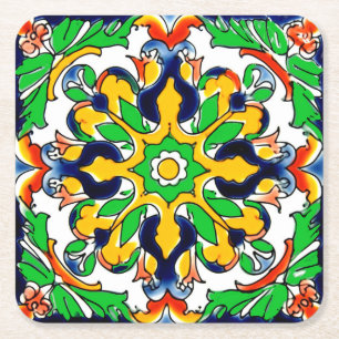 Mexican Talavera Terracotta Tegel Design No. 4 Kartonnen Onderzetters