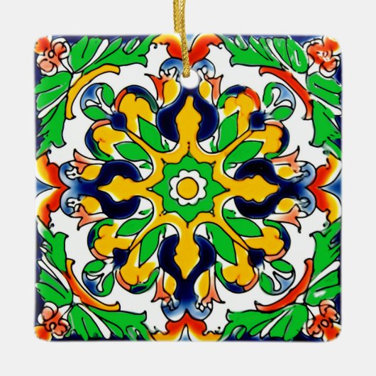 Mexican Talavera Terracotta Tegel Design No. 4 Keramisch Ornament (Voorkant)
