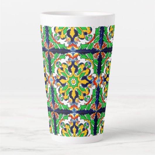 Mexican Talavera Terracotta Tegel Design No. 4 Latte Mok (Voorkant)