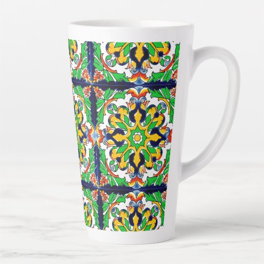 Mexican Talavera Terracotta Tegel Design No. 4 Latte Mok (Rechts)