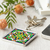 Mexican Talavera Terracotta Tegel Design No. 4 Sleutelhanger (Zijkant)